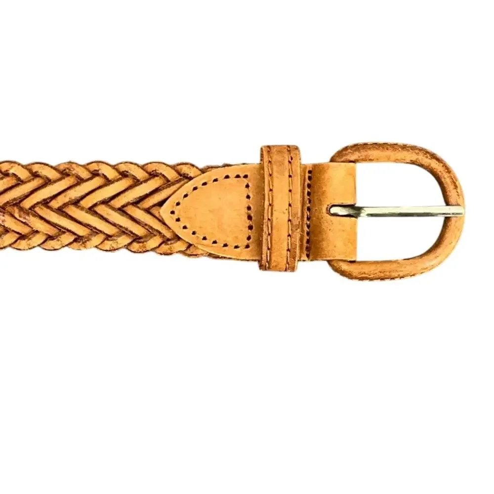 Tan Brown Western Braided Woven Argentina Leather Adjustable Belt Women 32”